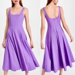 STAUD Lavender Scoop-Back Fit & Flare Midi Dress